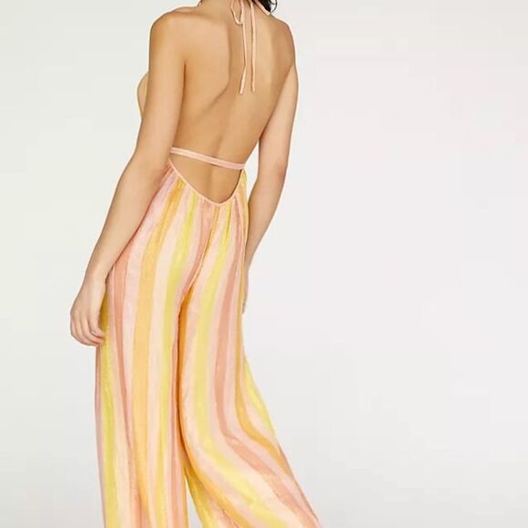 NWT Anthropologie  “Sundress” Sophie Jumpsuit Marbella Mix Peach Sz L/XL - Picture 5 of 12